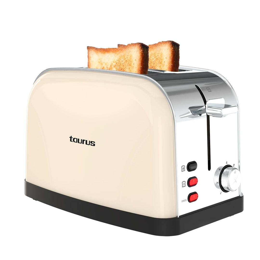 Taurus – Toaster Vintage II Cream 950W | 2 Schlitze 135x35mm | 7 Bräunungsstufen | 3 Funktionen | Ed