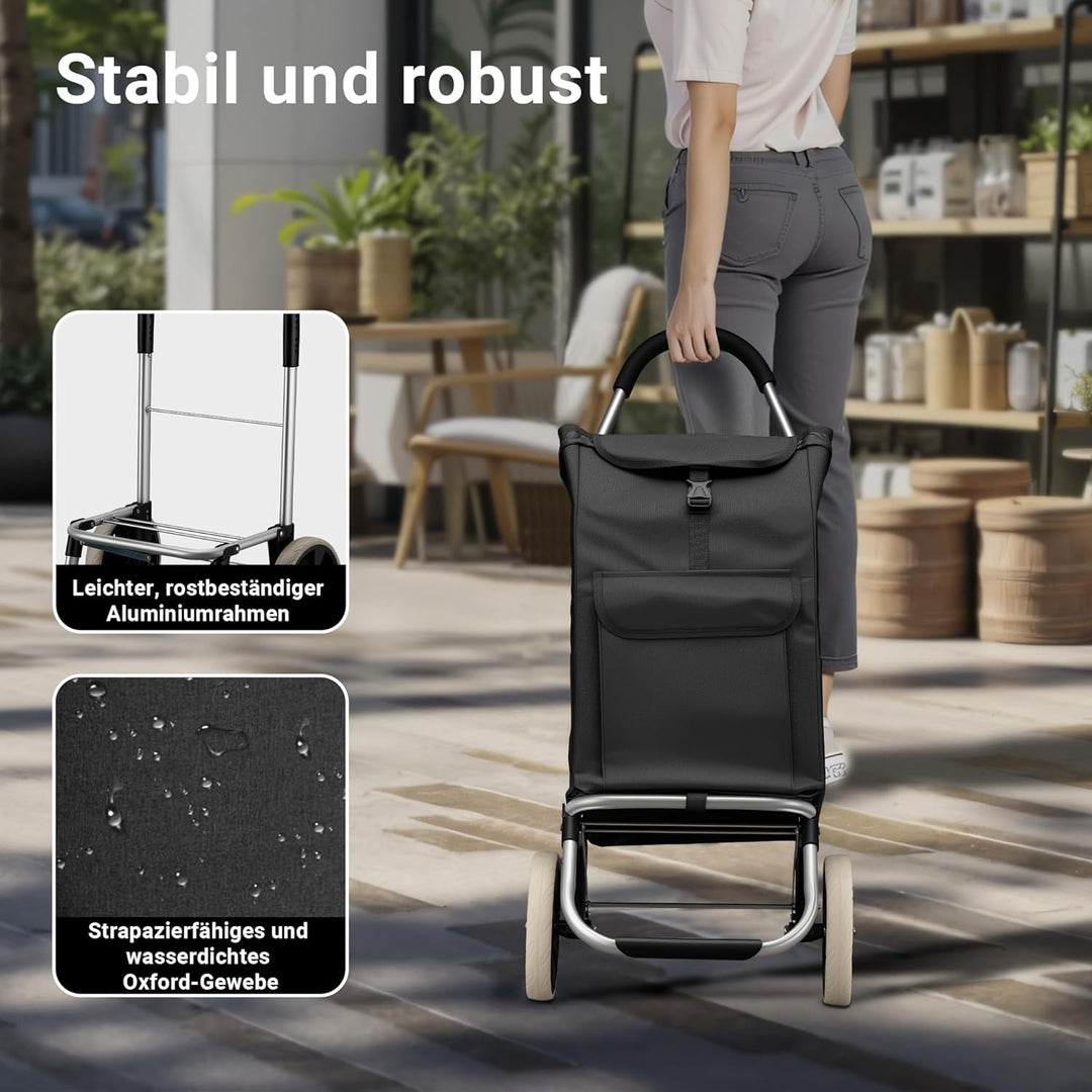 Wiltec Einkaufstrolley klappbar 36,5 x 44 x 103 cm bis 40 kg, Hackenporsche mit Zwei Rädern, Faltbar