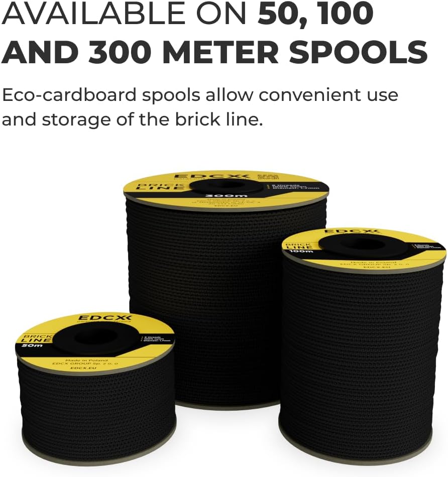 EdcX Maurerschnur ⌀1,7 mm | 50m, 100m und 300m | Nylon | Ziegellinie, Bauschnur, Gartenarbeit, Mason