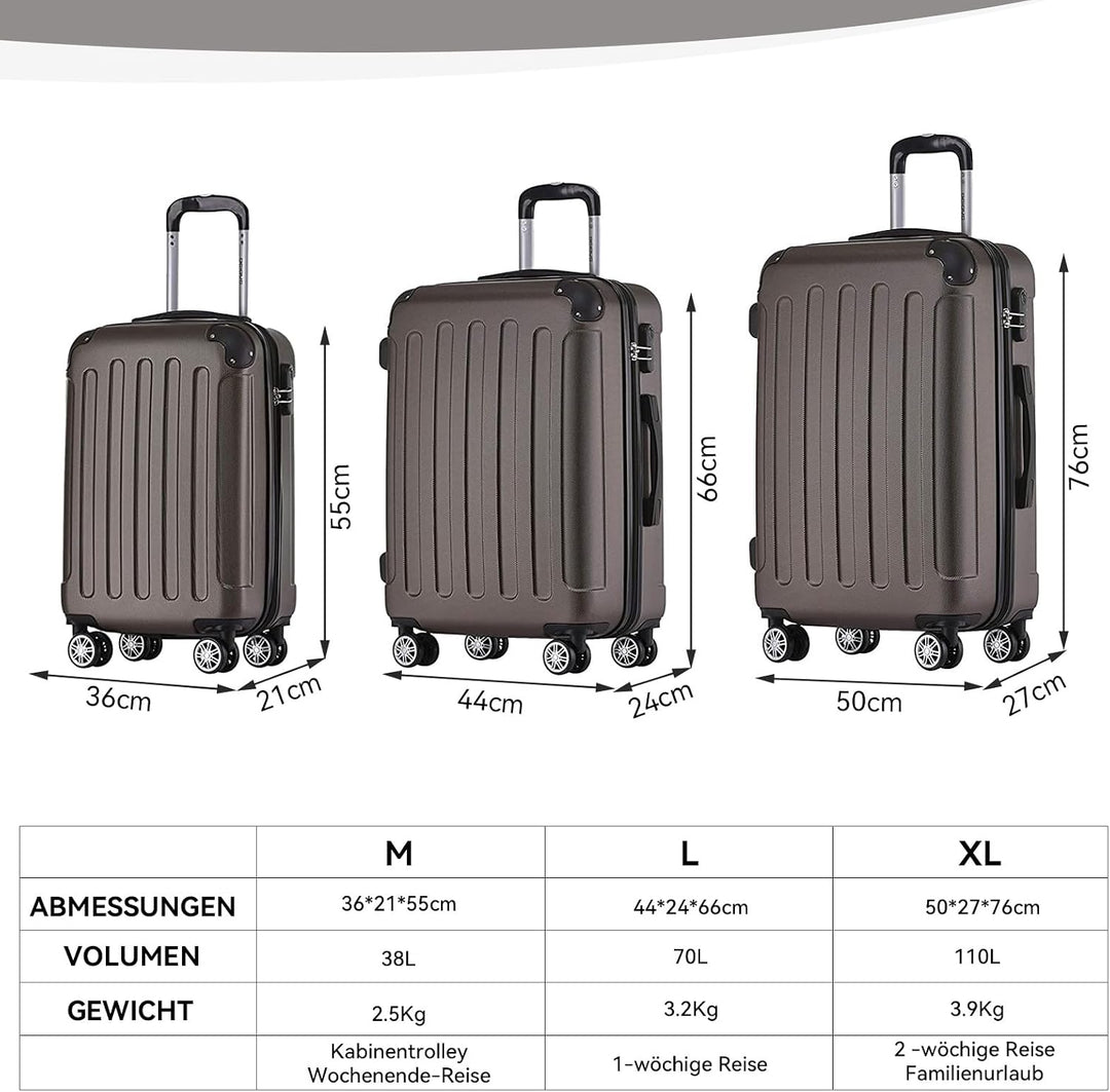 BEIBYE 2045 Zwillingsrollen 3tlg. Reisekoffer Koffer Kofferset Trolleys Hartschale in 20 Farben (Cof