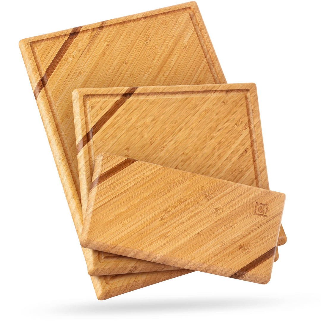 Chorus Schneidebrett Holz (3er Set) - Luxuriöses Bambus Holzbrett Küche, Tranchierbrett, Küchen Schn