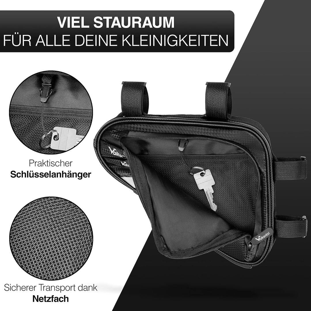 Valkental - Wasserfeste Rahmentasche mit viel Platz - 1,5L Volumen - Fahrradtasche mit Reflektoren u