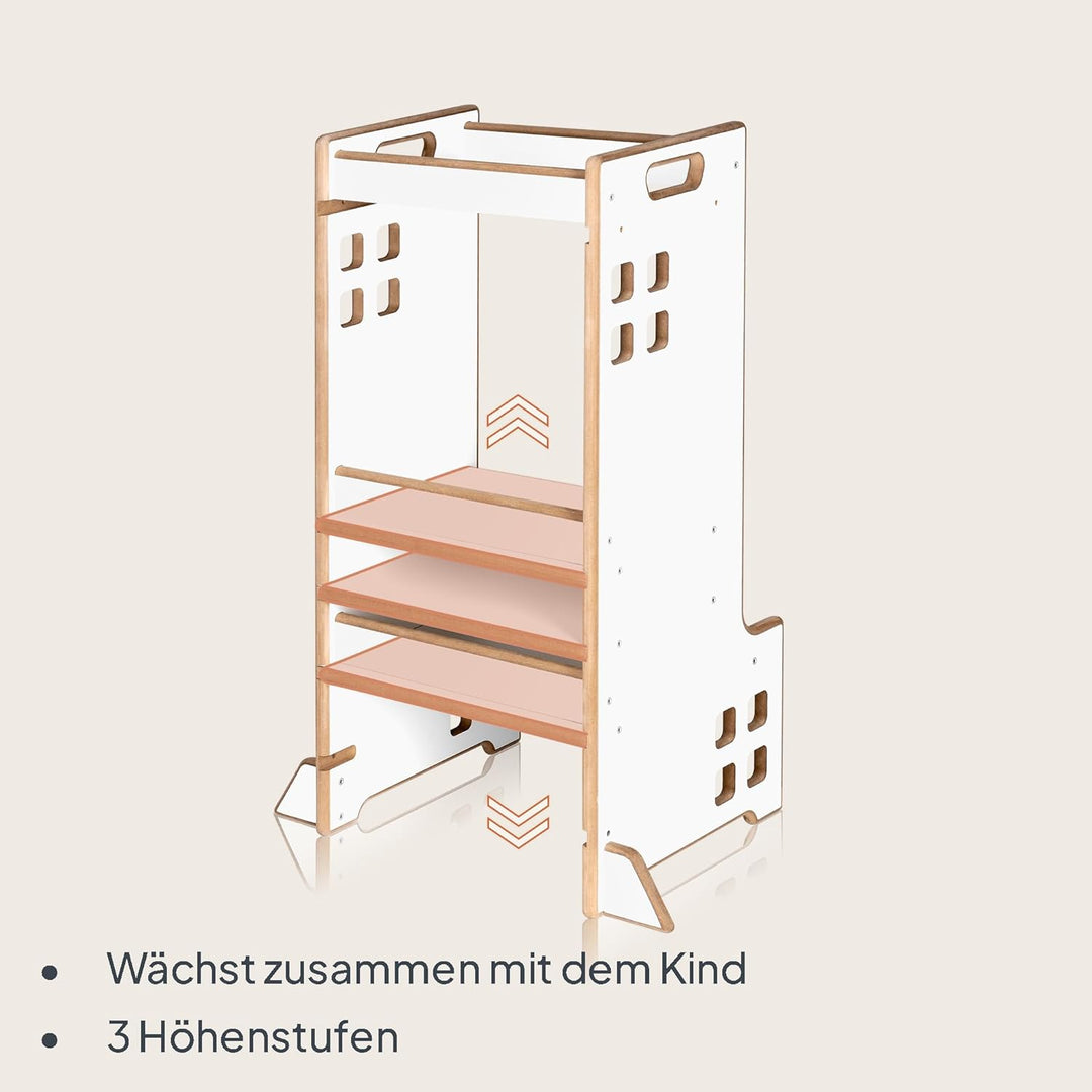 Lionelo CASS Kitchen Helper Küchenhelfer 2in1 Montessori Lernturm Ab 1 Jahr Höhenverstellbarer Siche