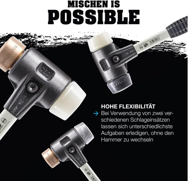 SIMPLEX-Schonhammer, TPE-soft/TPE-mid; mit verstärktem Tempergussgehäuse und Fiberglasstiel | D=30 m