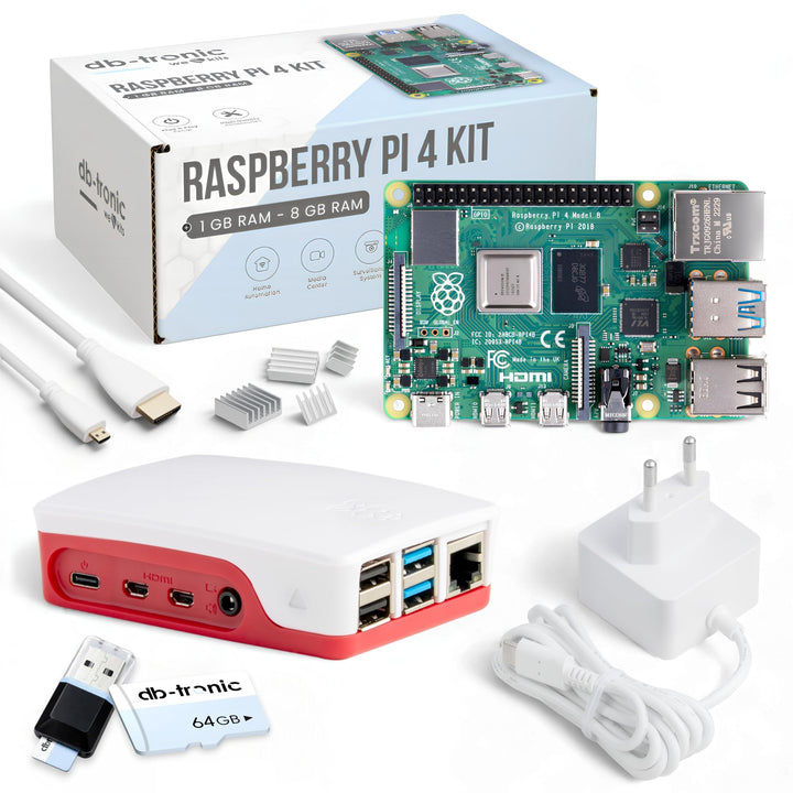 db-tronic Raspberry Pi 4 4GB Starter Set | 64GB Edition | Offizielles Netzteil 15W | Offizielles Geh