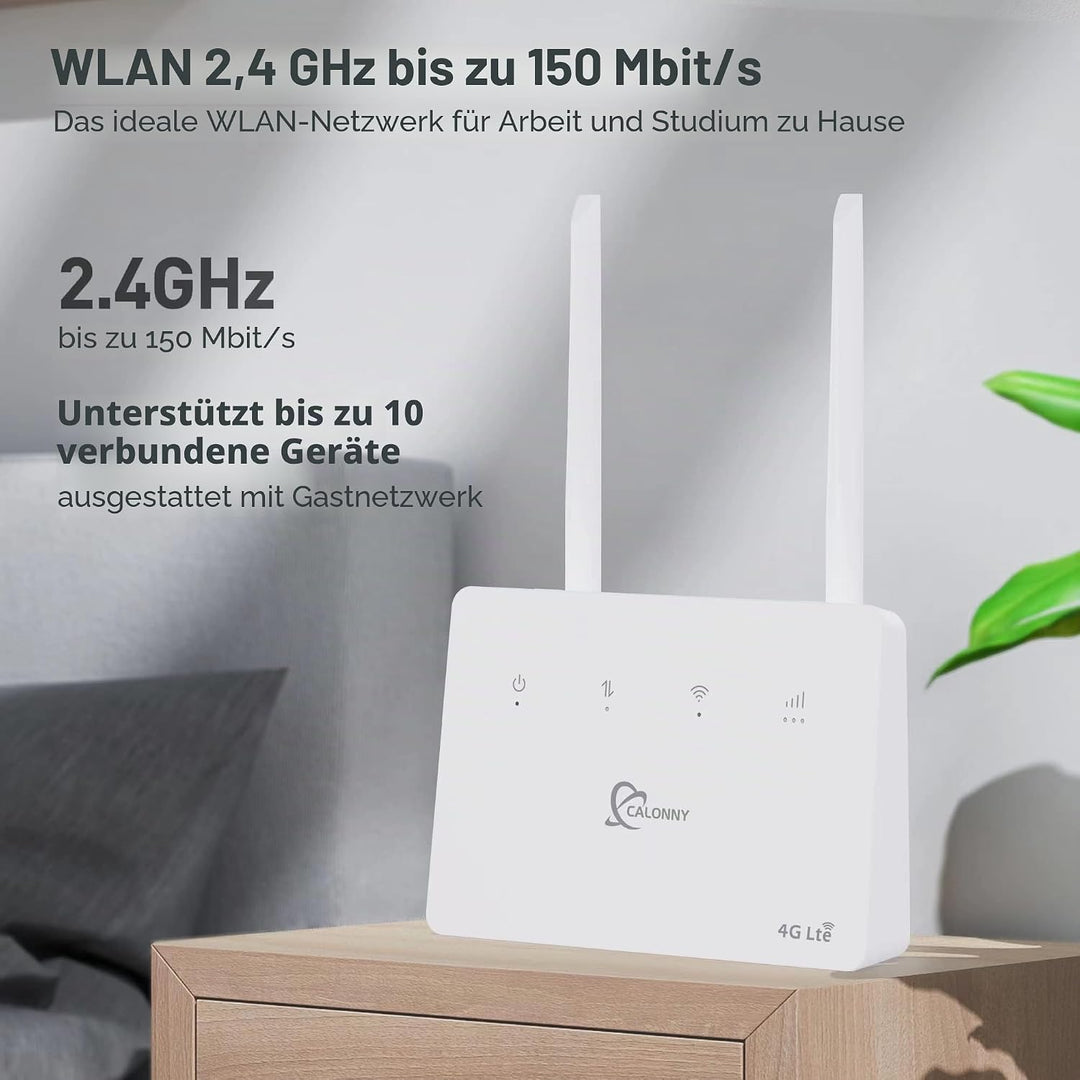 Calonny Router 4G LTE WiFi mit SIM Cat4 300mbit/s Wireless Modem, LAN/WAN -Port, ohne Konfiguration,