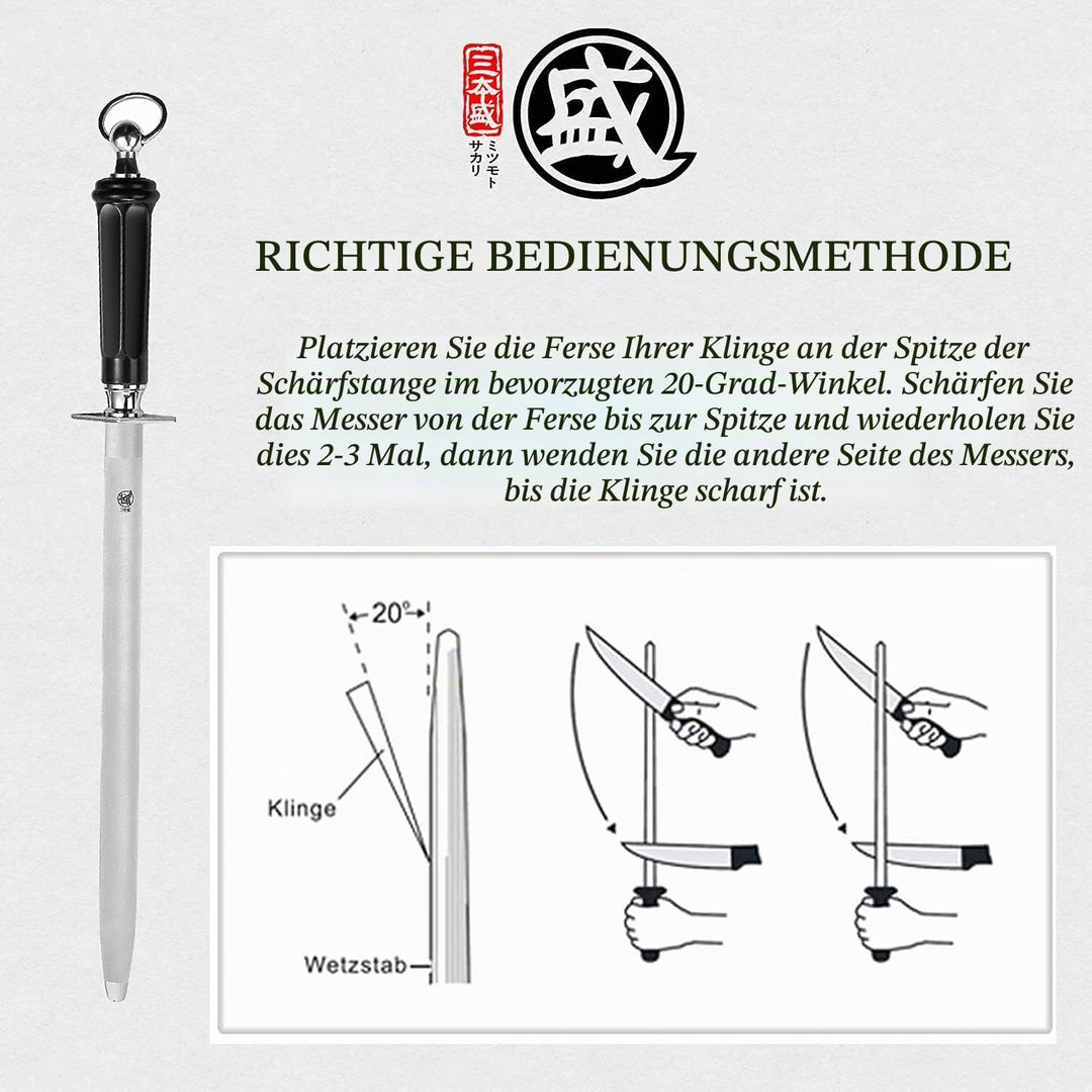 MITSUMOTO SAKARI 44 cm Runder Wetzstahl, Profi Wetzstein, Japanischer Kohlenstoffstahl Knife Sharpen