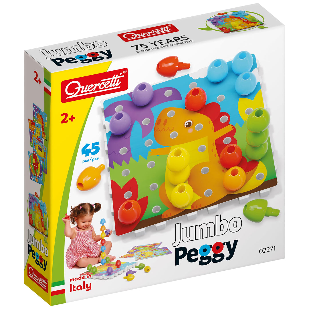 Quercetti Jumbo Peggy Montessori Spielzeug ab 2 Jahre, Mosaik Bastelset, 36 grosse Nägel und 9 Einst