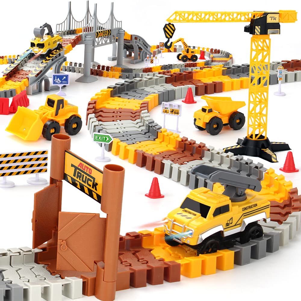 Konstruktion Rennstrecken Set, Flexible Train Tracks w/ 2 Electrische Konstruktion Rennrad w/Licht,E