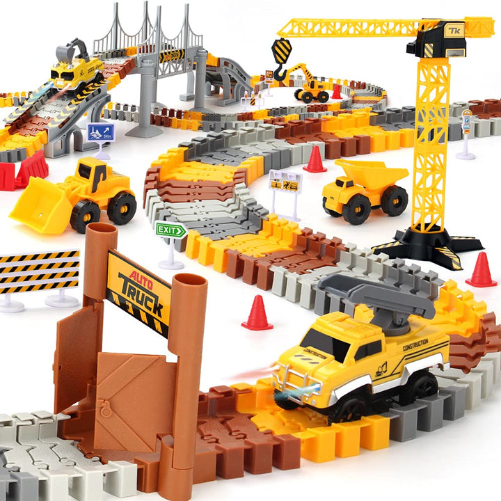 Konstruktion Rennstrecken Set, Flexible Train Tracks w/ 2 Electrische Konstruktion Rennrad w/Licht,E