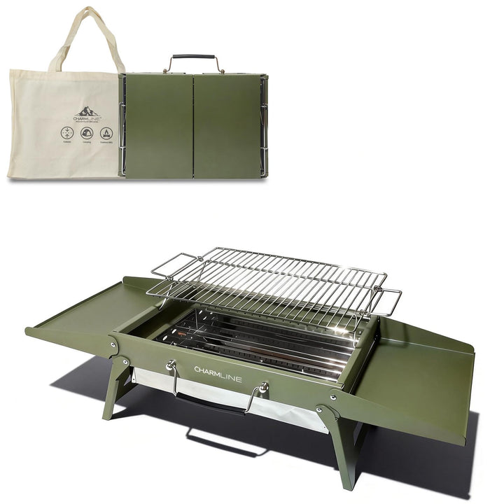 Charmline Tragbarer Holzkohlegrill, Klappbarer Campinggrill 39 x 27 cm für 2–4 Personen, Kleiner BBQ