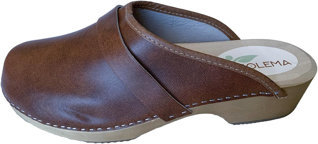 Solema Erik Lederschuhe Clog Pantolette Komfortschuhe Hausschuhe, Herren 45 EU Dunkler Cognac, 45 EU