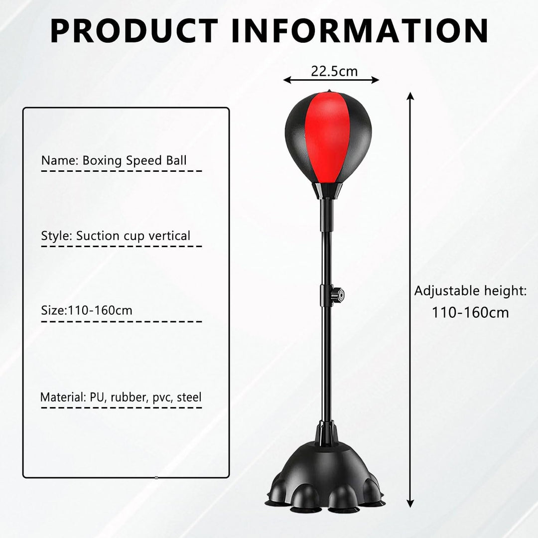 Punching Ball, 110-160cm Höhenverstellbarer Boxständer, Reflexbeutel mit Einem Leistungsstarken Saug