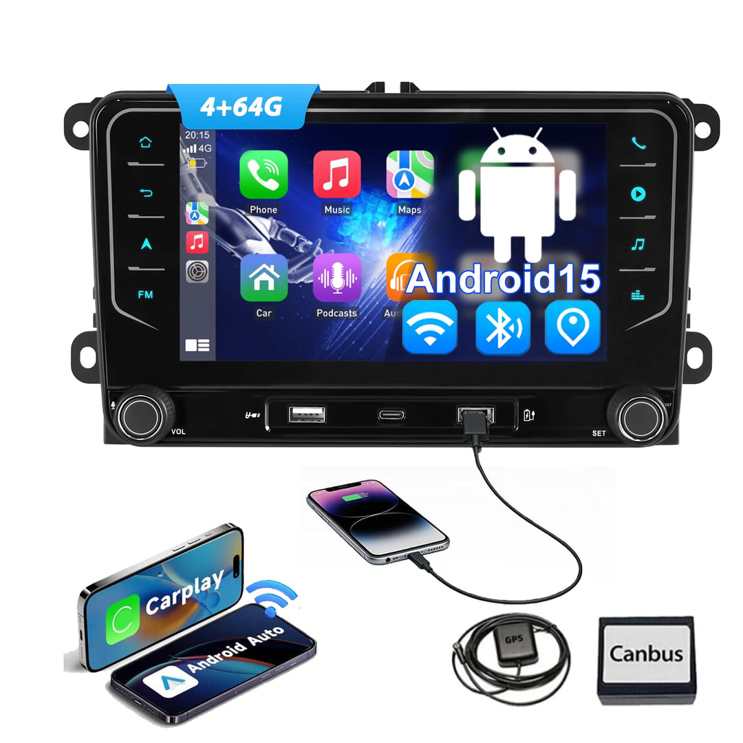 ESSGOO 4+64G Autoradio mit Kabelloses CarPlay Android Auto Für VW Golf 5 6 Touran Tiguan EOS Passat