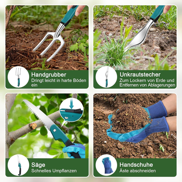Gartenwerkzeug Set, 22 Stück Gartenset Werkzeug für Gartenarbeit mit Gartengeräte Organizer Handtasc
