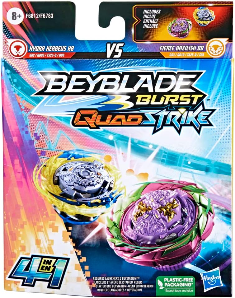 Beyblade Burst QuadStrike Fierce Bazilisk B8 und Hydra Kerbeus K8 Kreisel Doppelpack, Battle Kreisel