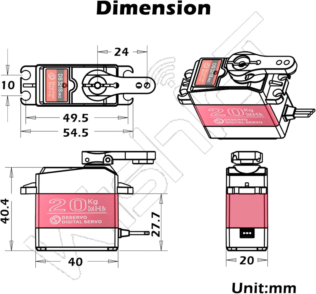 Wishiot RC Digital Servo 20KG wasserdichtes Servo Full Metal Gear 270 Grad für DIY Baja Car Crawler