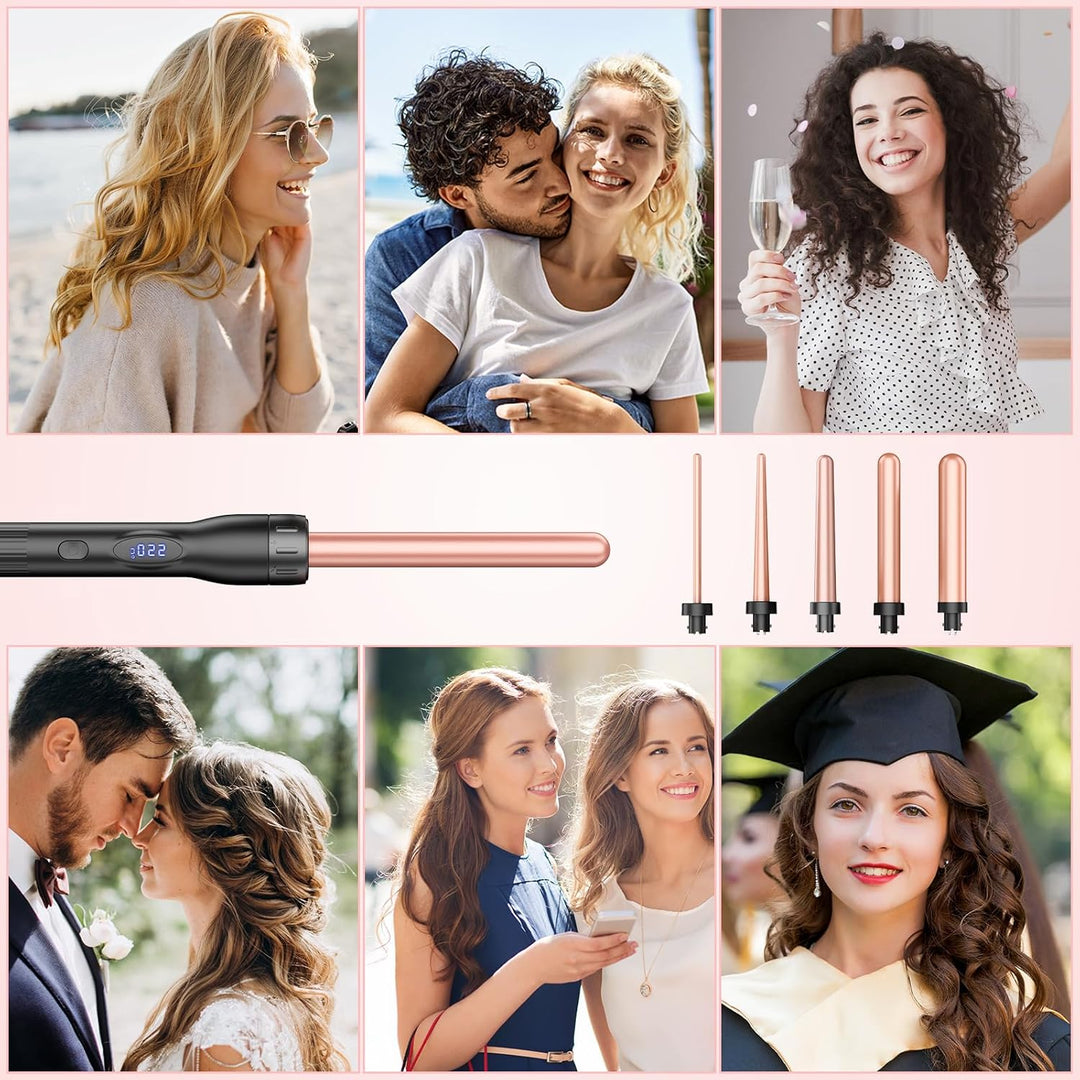 Lockenstab Grosse und Kleine Locken Set mit einstellbarer Temperatur - 6 in 1 Mit Verschiedenen Aufs