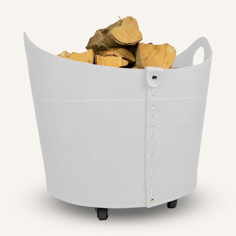 LIMAC Design CADIN Holzkorb aus Leder, moderne Brennholztasche, Originale Kaminholztasche, Kaminholz