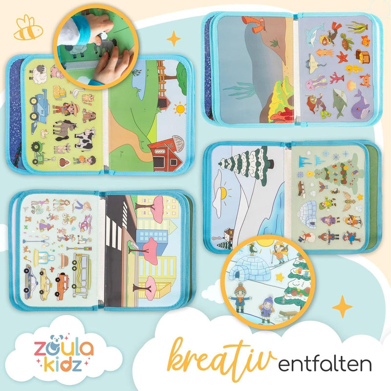 zoula kidz® Stickerbuch ab 3 Jahre - hochwertige, Wiederverwendbare Sticker ohne Klebstoff - Sticker