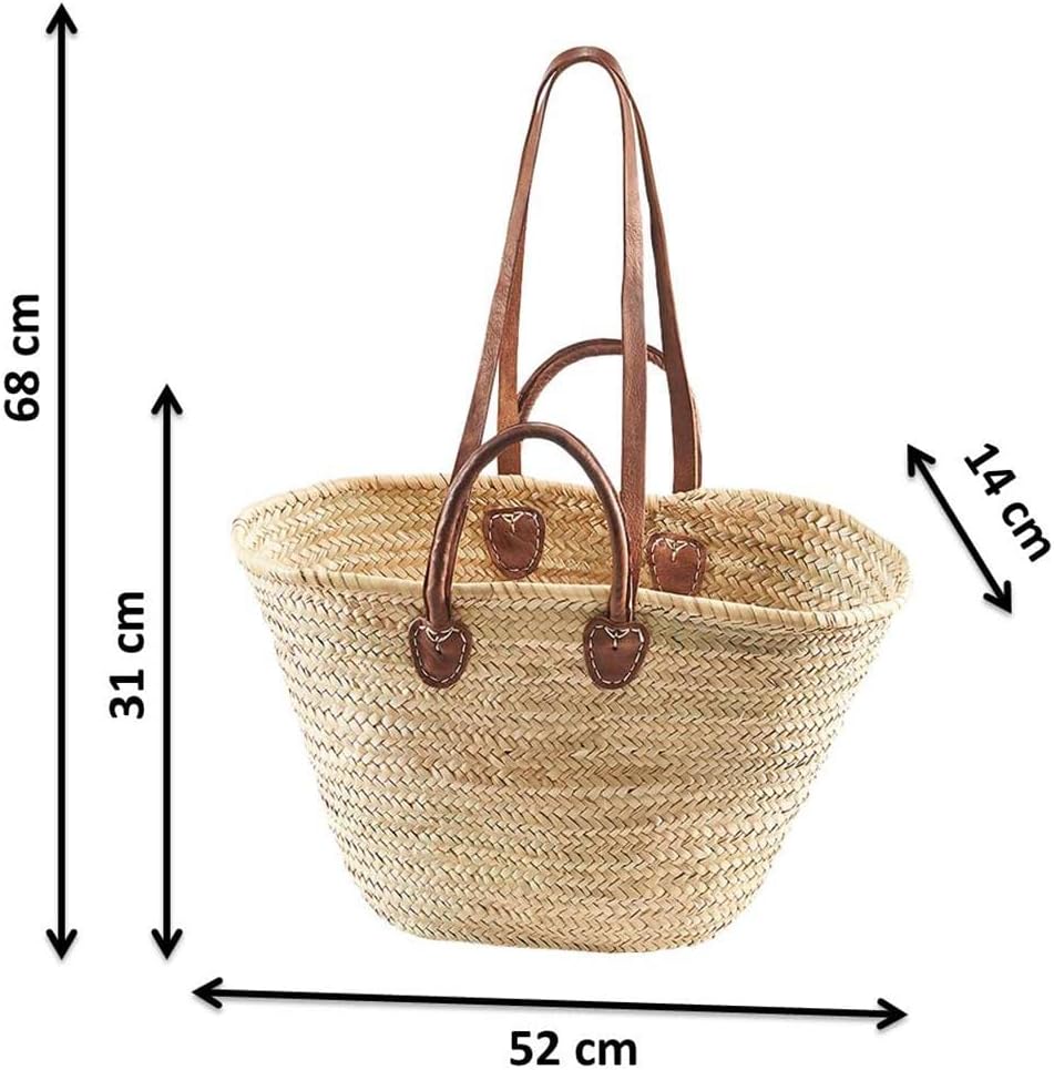 Kobolo Ibizatasche Strandtasche Korbtasche Palmblatttasche - Lederhenkel - ca 50x15x30 cm