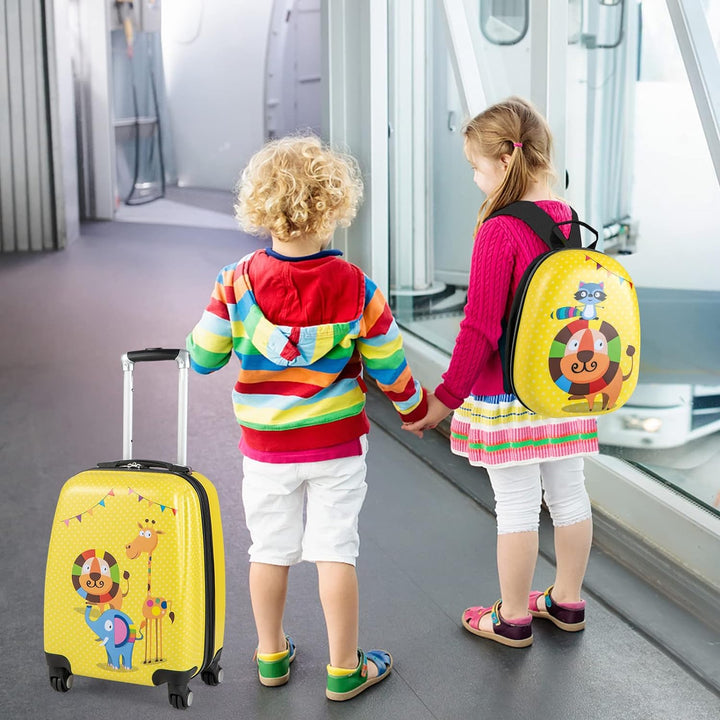 COSTWAY 2tlg Kinderkoffer + Rucksack, Kindertrolley aus Kunststoff, Kindergepäck, Kinder Kofferset H