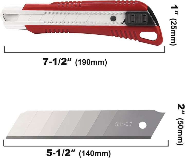 HAUTMEC Cuttermesser 25 mm Profi 4 Stück,Universalmesser mit Auto-Lock & 2 Ersatzklingen, Teppichmes