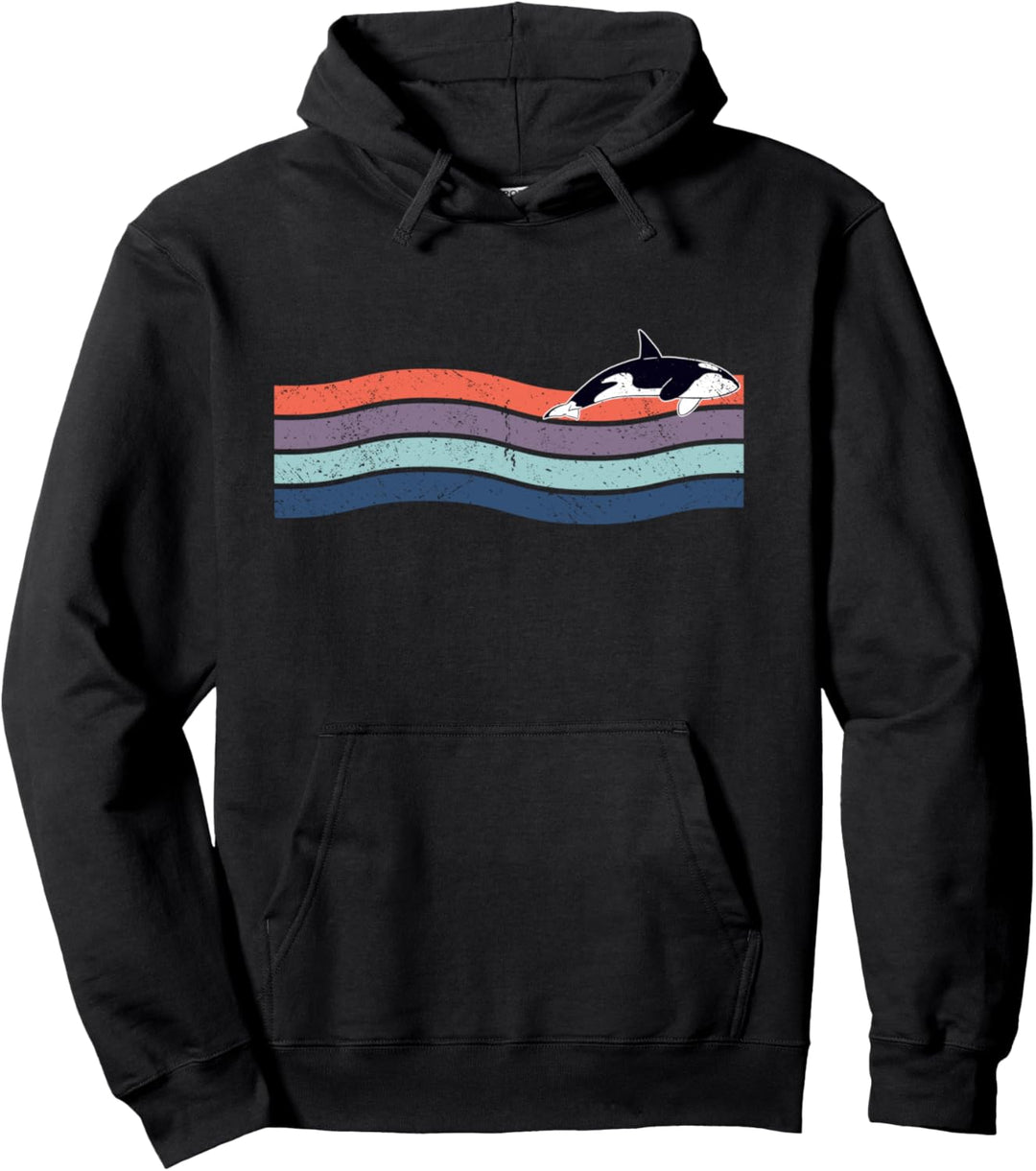 Vintage Orca Lustiges Retro Sonnenuntergang Pullover Hoodie