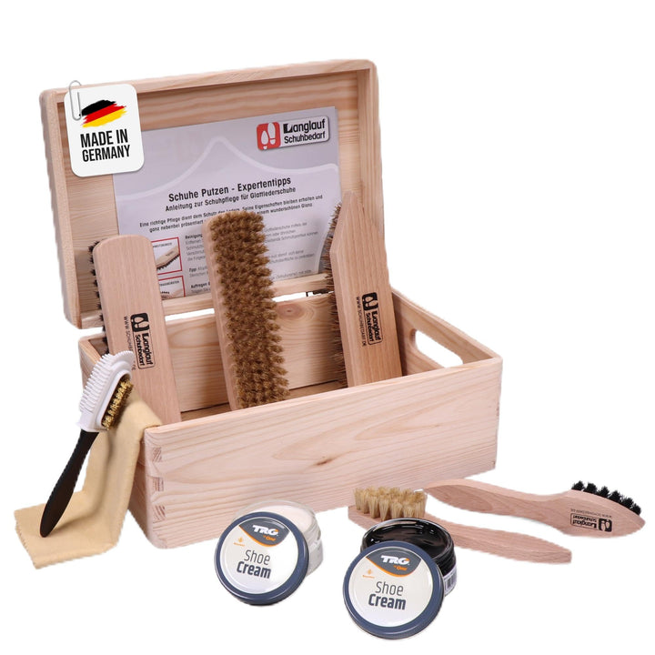 Schuhputzset -Verona- Naturholz Kiefer Schuhputzkasten mit 9tlg Schuhpflege-Set TRG Schuhcreme - FSC