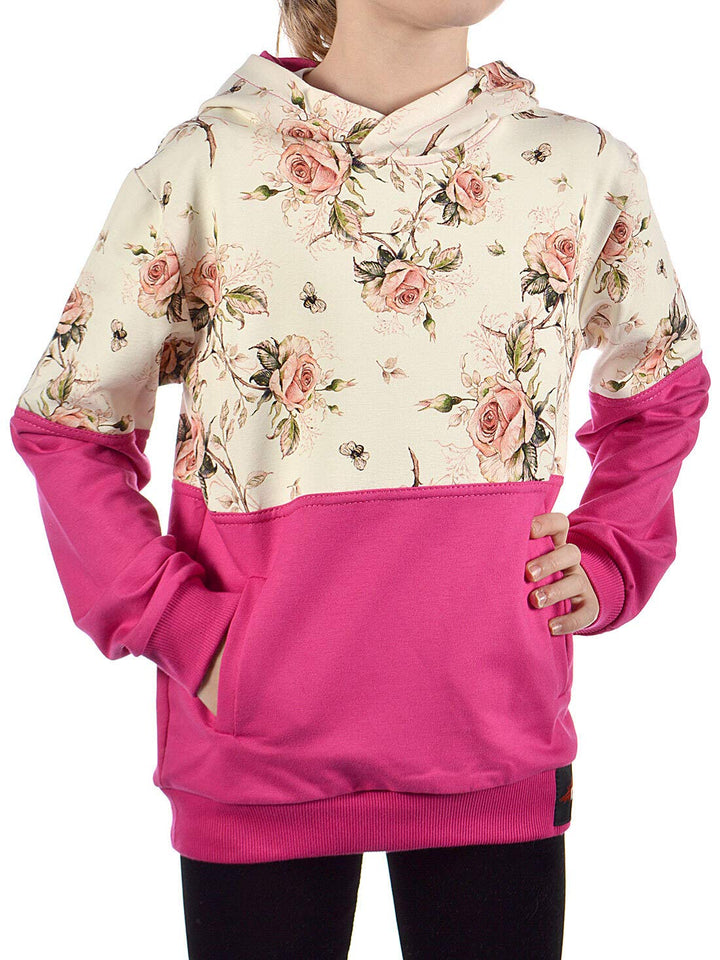 KMISSO Mädchen Hoodie mit Rosenmuster Kapuzenpullover Kinder Sweater Blumen Floral – Zweifarbig, Bau
