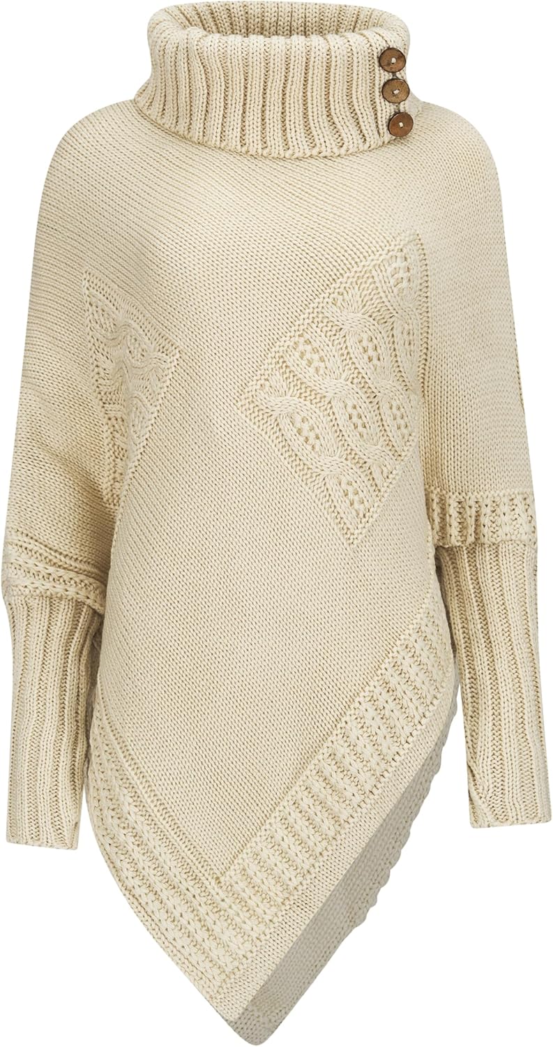 Mississhop Poncho Strick Sweatshirt Pullover Umhang Überwurf Einheitsgrösse Beige, Einheitsgrösse Be