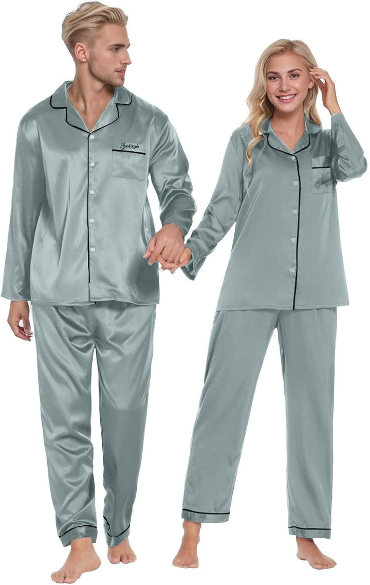 Damen Pyjama Satin Schlafanzug Set,Damen Seidensatin Pyjama Set 2Pcs Langarmhose Chinesischer Stil N