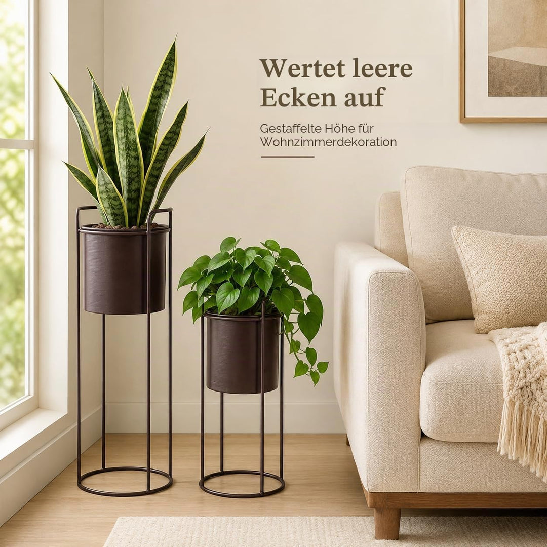 TRIROCKS Set aus 2 Metall-Pflanzständern mit Blumentopf 70 cm & 45 cm Blumenständer für Innen- und A