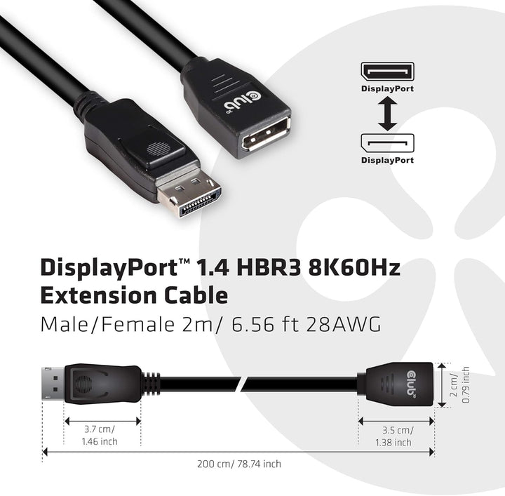 Club 3D DisplayPort-Kabel 1.4 Verlängerungskabel 2Meter, CAC-1022 2 m, Stecker-Buchse, 2 m, Stecker-
