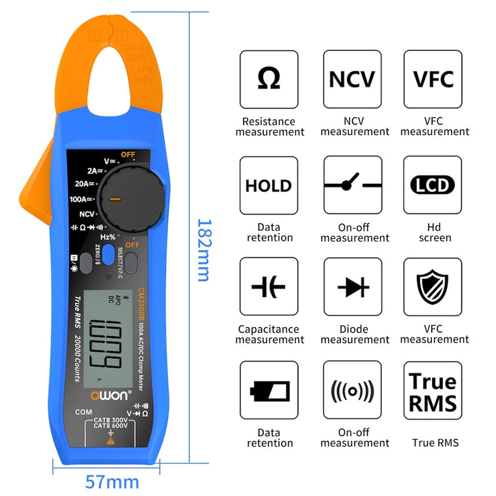 OWON CM2100B Bluetooth Mini Digital Klemme Meter 100A AC DC Aktuell Stromspannung Echter RMS Zange A
