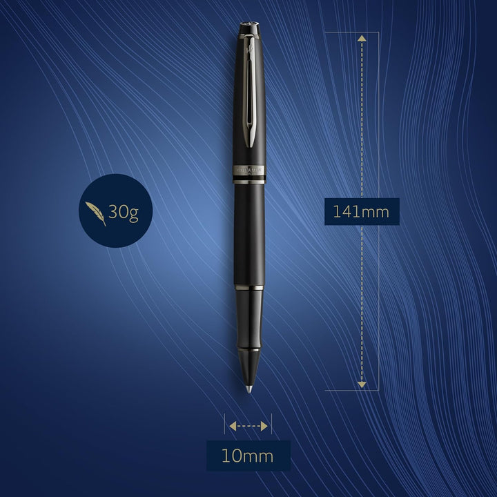 Waterman Expert Rollerball | Schwarze Metallic-Lackierung mit Ruthenium-Zierteilen | Feine Spitze |
