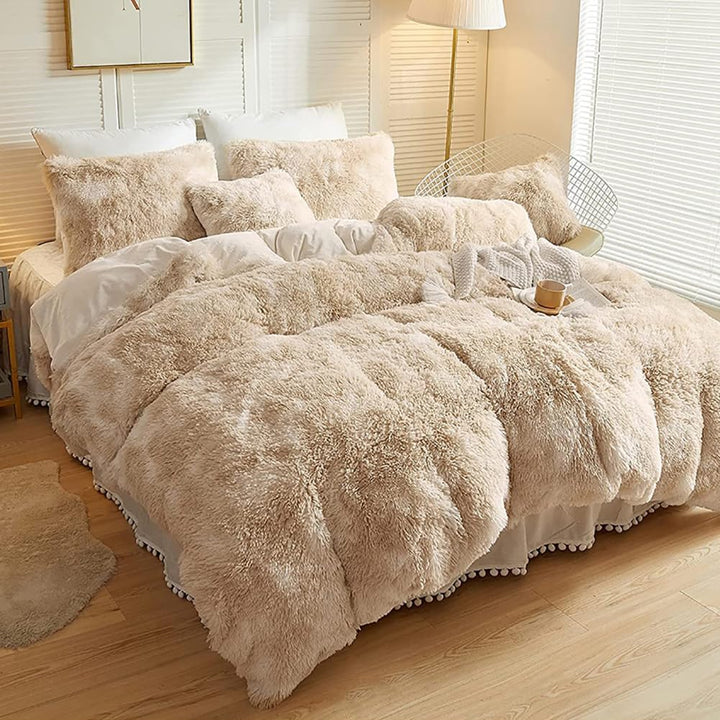 Michorinee Plüsch Bettwäsche 135x200 4teilig Winter Flauschig Warme Bettbezug Fleece Flausch Langhaa
