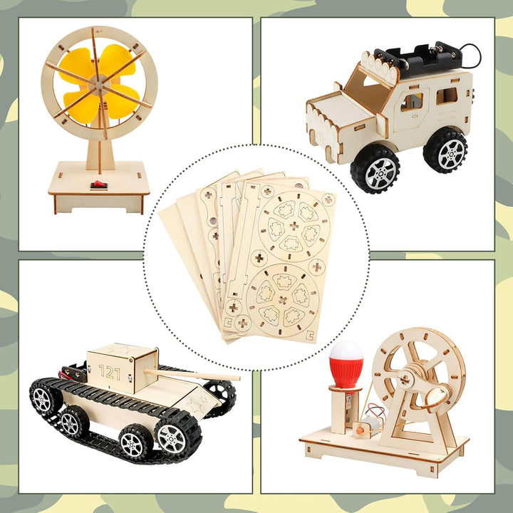 4 Stück Experimente für Kinder, Elektronik Baukasten DIY STEM Spielzeug, Holz Wissenschaft Bausatz S