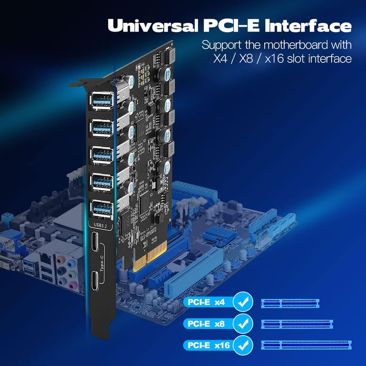 Pcie USB 3.2/3.1 Gen 2 Karte 7 Ports (2X USB C - 5X USB A), USB Expansion Karte mit 10 Gbps Internal