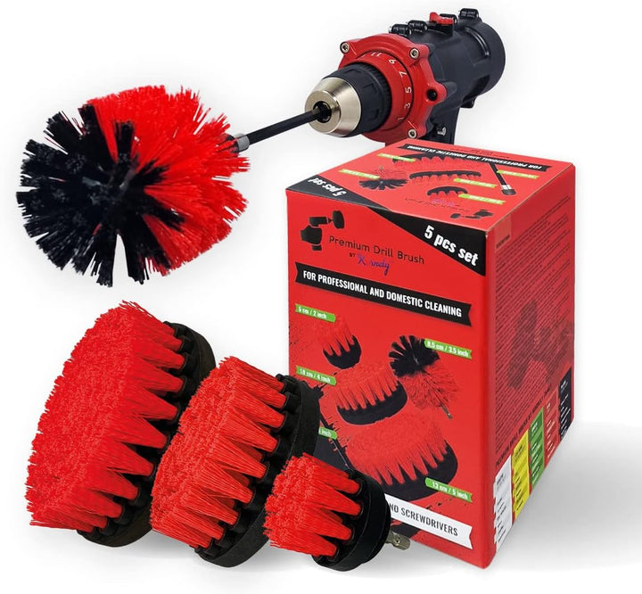 Premium-Bohrbürste, steif, rot, 5 Stück. Set.Professioneller Power-Schrubber.Kratzt Keine Oberfläche
