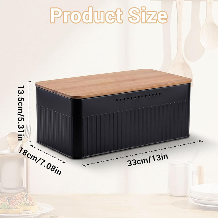 Brotkasten Metall, Brotbox mit Bambusdeckel, Brotaufbewahrung, Bread Box Gross, Brot Brötchen Toast,