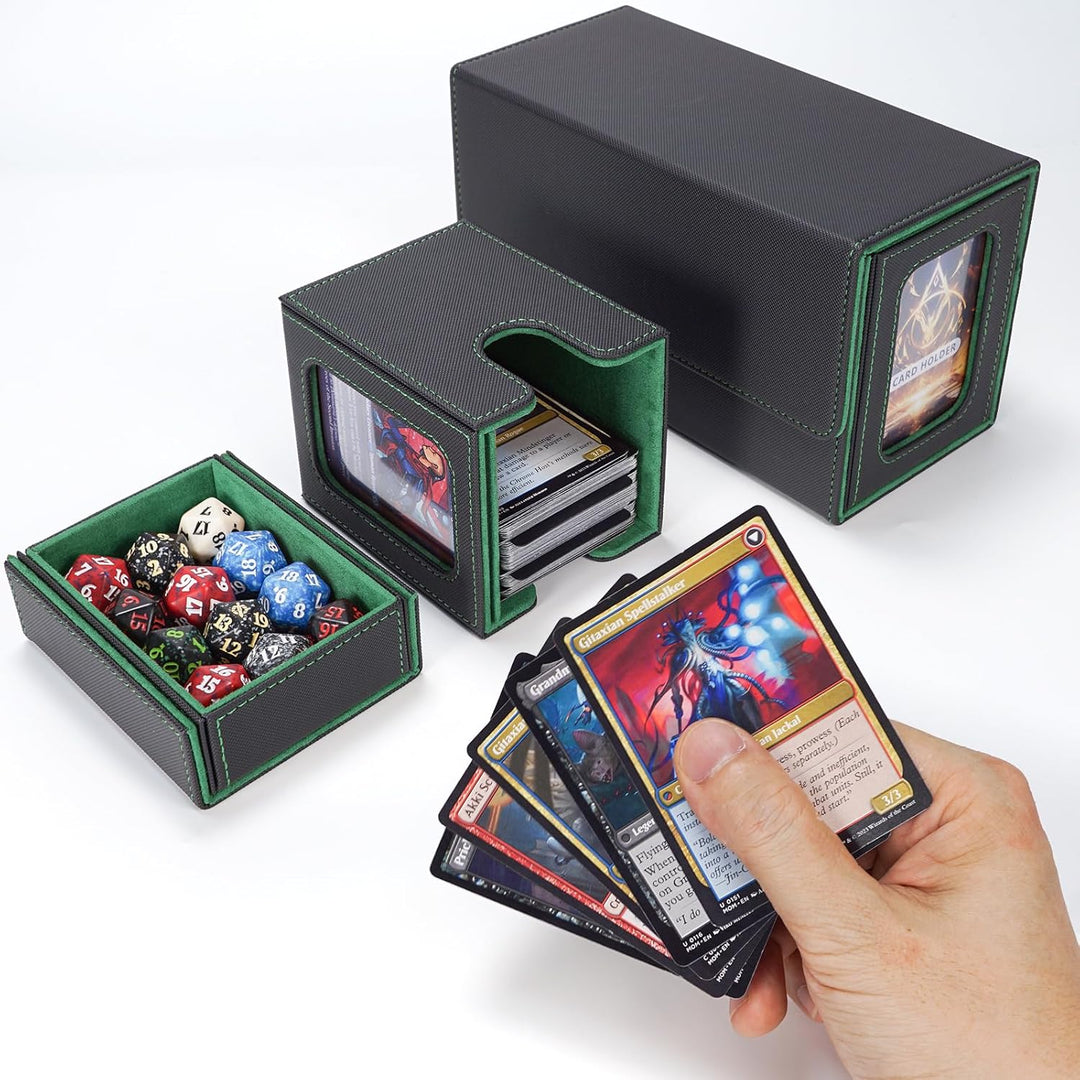 AFIING MTG Commander Kartenbox, 3-in-1 Karten-Aufbewahrungsbox für 200+ doppelt gesleevte Karten, Ma