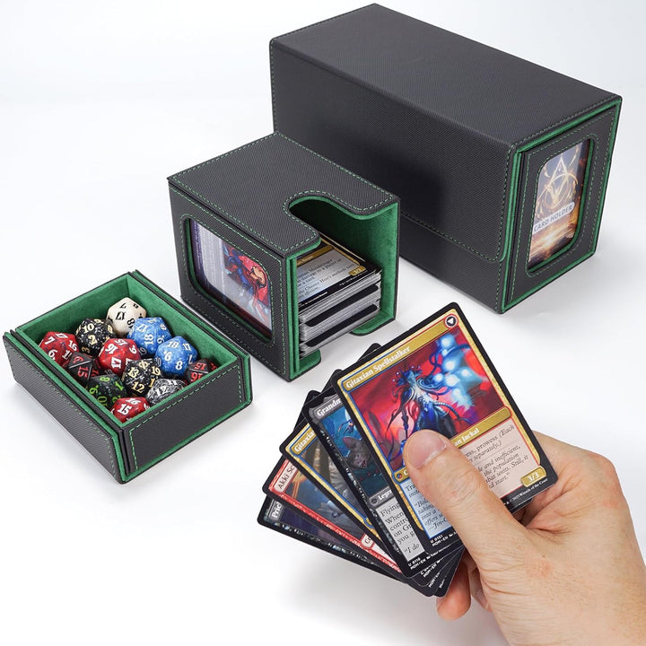 AFIING MTG Commander Kartenbox, 3-in-1 Karten-Aufbewahrungsbox für 200+ doppelt gesleevte Karten, Ma