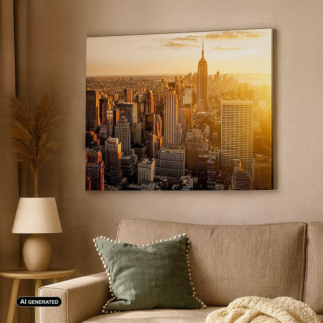 Bilder auf Leinwand 100x70cm Leinwandbild New York Wolkenkratzer Manhattan Gross Wanddeko Bild Schla