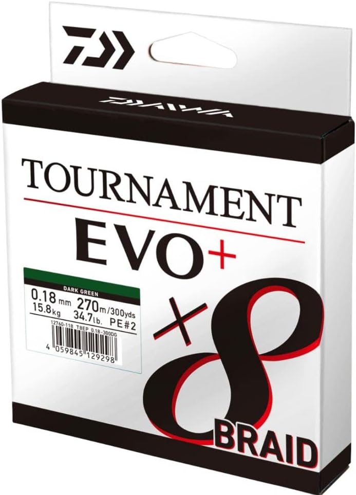 Daiwa Tournament X8 Braid EVO+ 270m Dunkelgrün geflochtene Angelschnur 270m/0.26mm, 270m/0.26mm