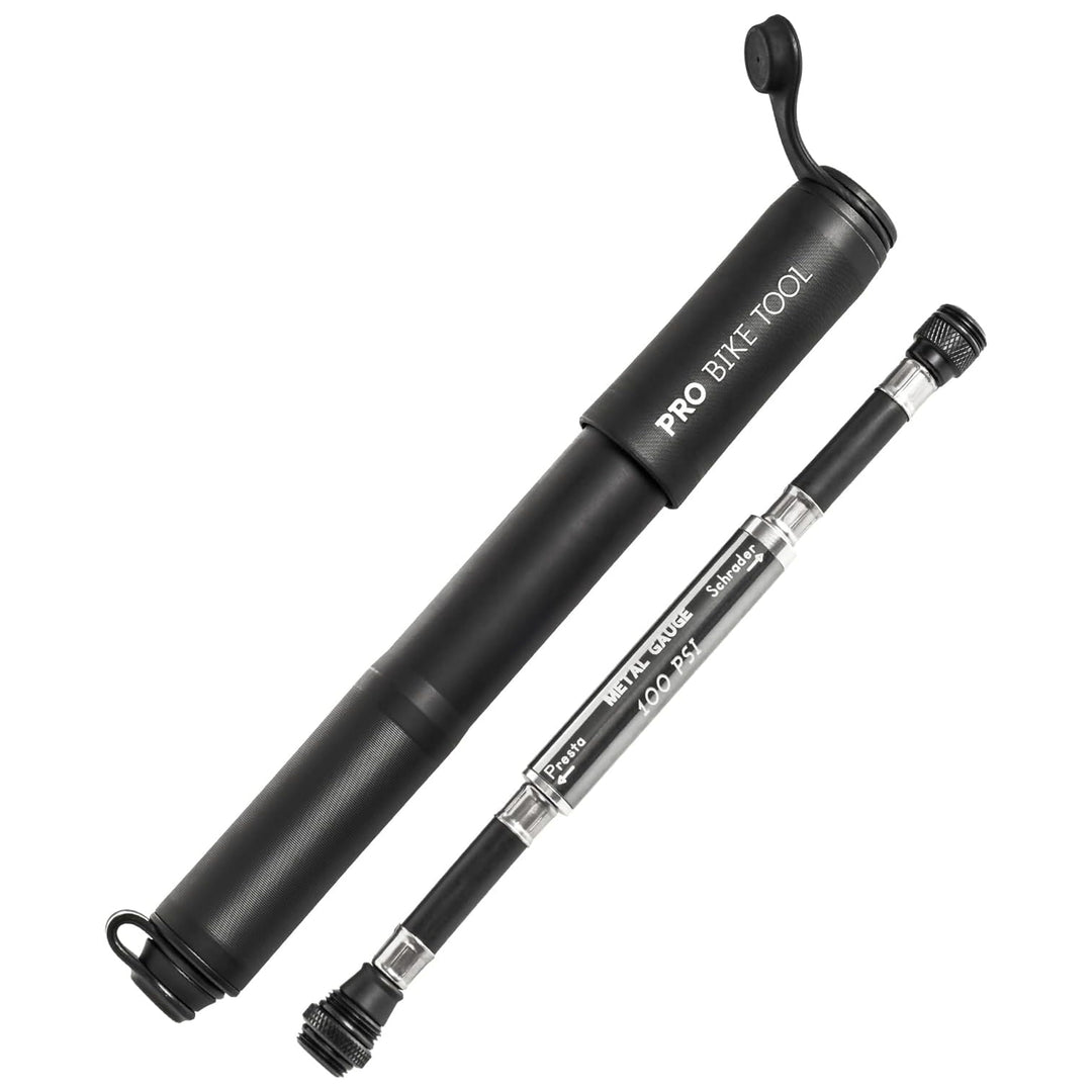 Mini Fahrradpumpe mit Manometer für Presta & Schrader Ventile- Hoher Druck bis 6,9 Bar - zuverlässig