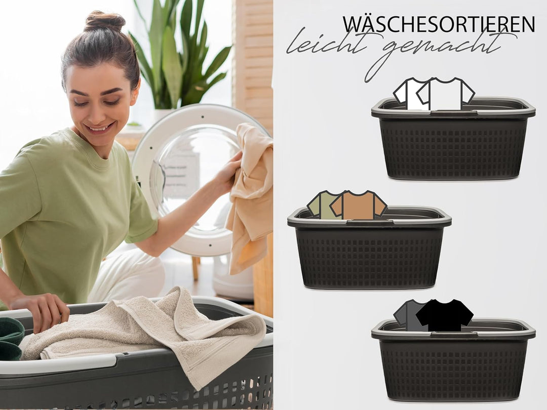 Hausfelder Wäschewanne, 2er Set, 58x37x25cm, Anthrazit-Schwarz Anthrazit-schwarz 2 Wannen, Anthrazit