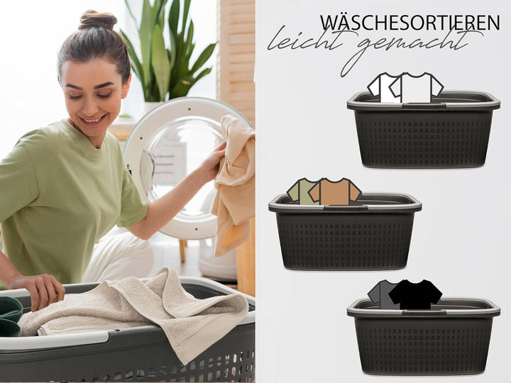 Hausfelder Wäschewanne, 2er Set, 58x37x25cm, Anthrazit-Schwarz Anthrazit-schwarz 2 Wannen, Anthrazit