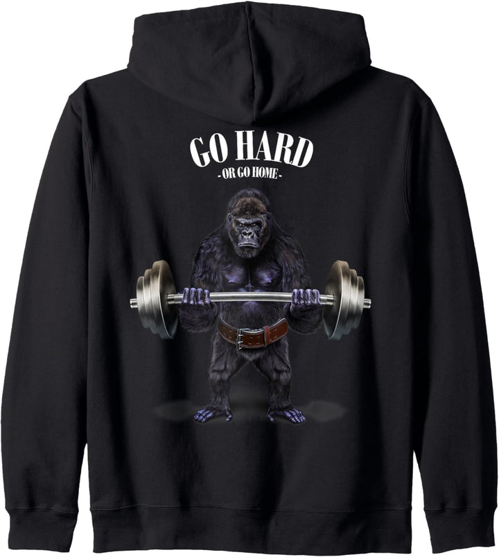 Gorilla beim Heben von Gewichten im Fitnessstudio Kapuzenjacke
