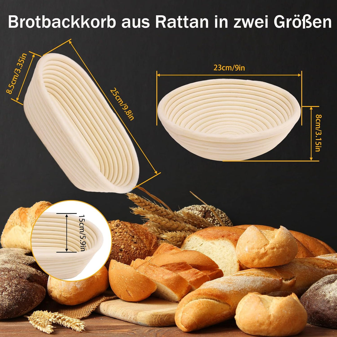 2er-Set Gärkörbchen, Gärkorb, Runde und Ovale Gärkorb Zum Brotbacken-Set, Brotkorb Mit Brotmesser mi